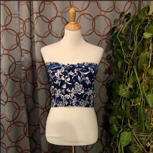 Hollister Tops - Hollister White & Blue Strapless Top Large NWOT